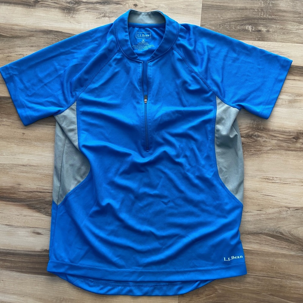 LL Bean Cycling Jersey Size M Blue 1/4 Zip Short Sleeve Polyester Activewear